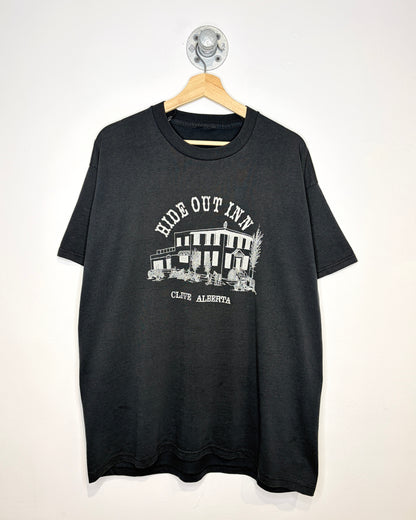 Vintage 90s Clive Alberta Hide Out Inn Black Tee Shirt