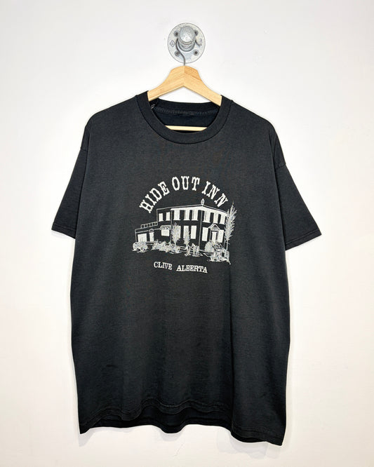Vintage 90s Clive Alberta Hide Out Inn Black Tee Shirt