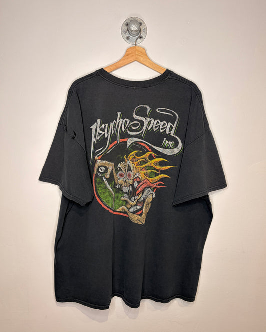 2000s Psycho Speed Inc Distressed & Faded Black Tee Shirt