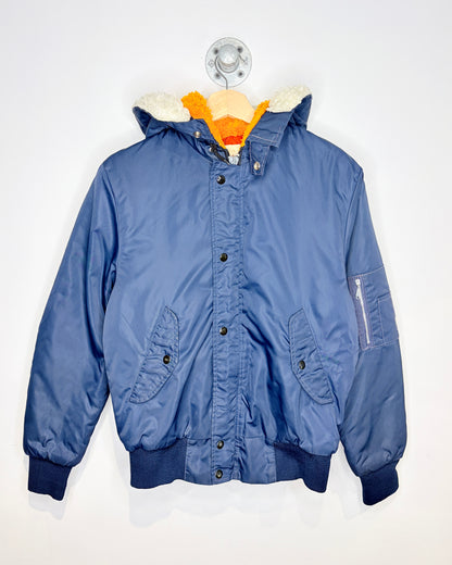 Vintage 80s Sherpa Lined Navy Blue Bomber Jacket