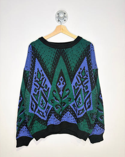 Vintage 90s Green, Purple & Black Abstract Sweater