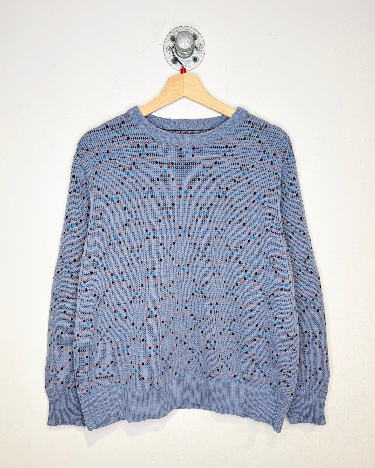 Vintage 1980s Light Blue Speckled Print Crewneck Sweater