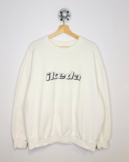 Vintage 90s Ikeda Embroidered White Crewneck Sweatshirt