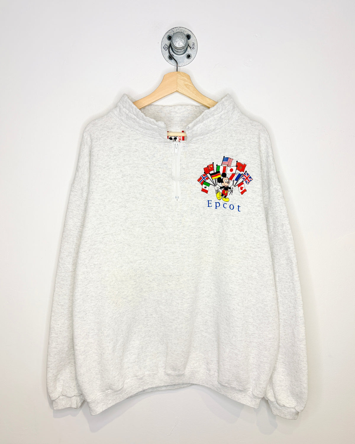 Vintage 90s Disney Epcot Center Ash Grey 1/4 Zip Sweatshirt