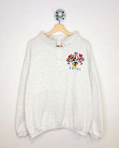 Vintage 90s Disney Epcot Center Ash Grey 1/4 Zip Sweatshirt
