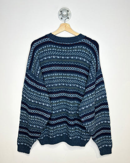 Vintage 90s David Taylor Blue Patterned Sweater