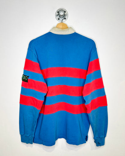 Vintage 1990s Polo Ralph Lauren Blue And Red Distressed Rugby Shirt