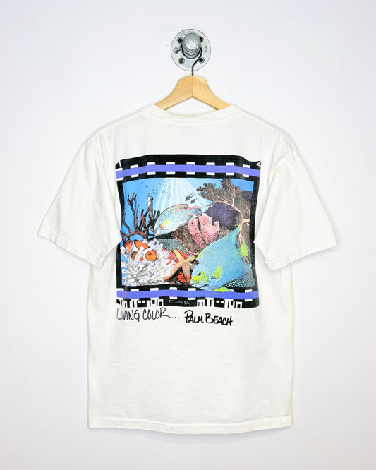Vintage 90s Living Color Palm Beach White Tee Shirt