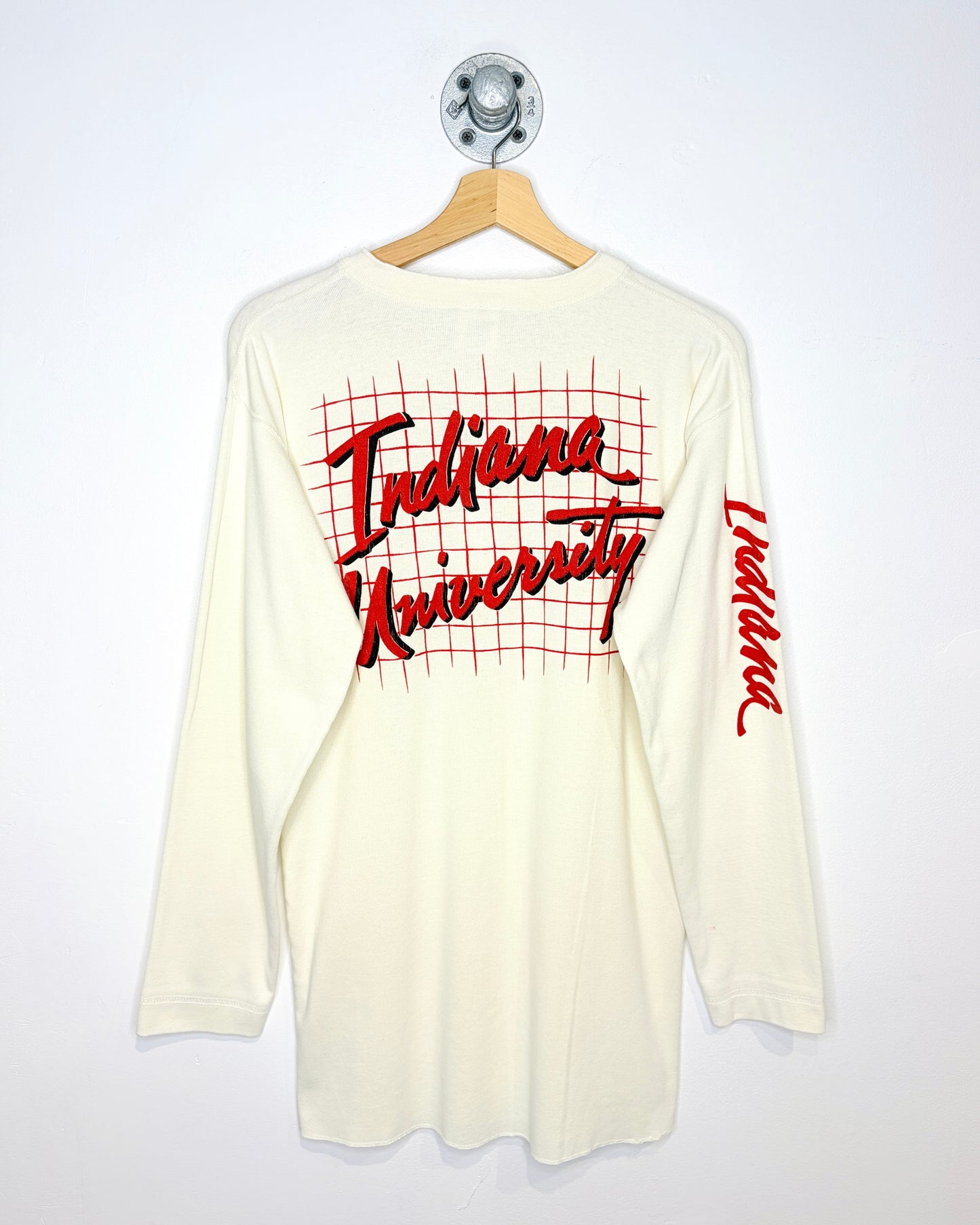 Vintage 80s Indiana University Off White Henley Longsleeve Shirt