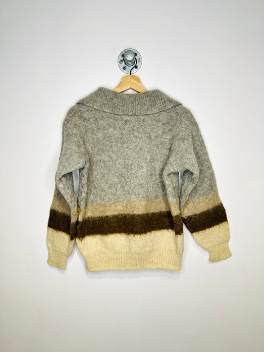 Vintage 1970s Icelandic Wool Grey And Brown Two Button Sweater