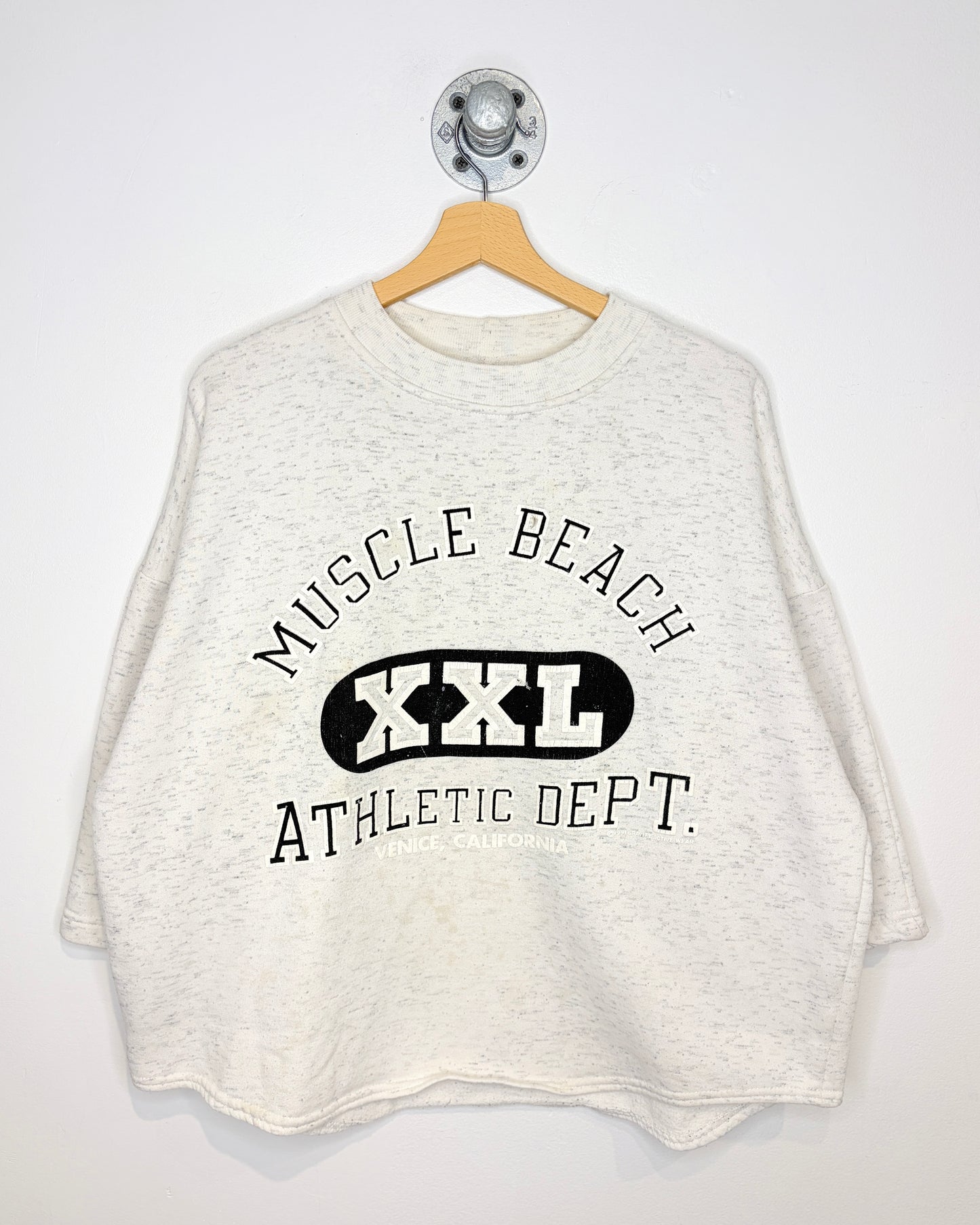 Vintage 1991 Muscle Beach California Heather Grey Cropped Crewneck Sweatshirt