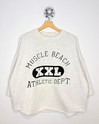 Vintage 1991 Muscle Beach California Heather Grey Cropped Crewneck Sweatshirt