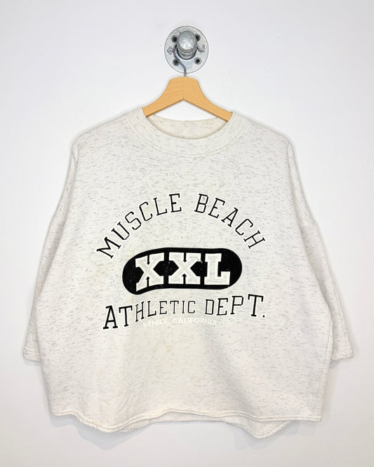 Vintage 1991 Muscle Beach California Heather Grey Cropped Crewneck Sweatshirt