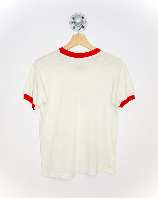 Vintage 70s Hudson’s Feeds White Ringer Tee Shirt