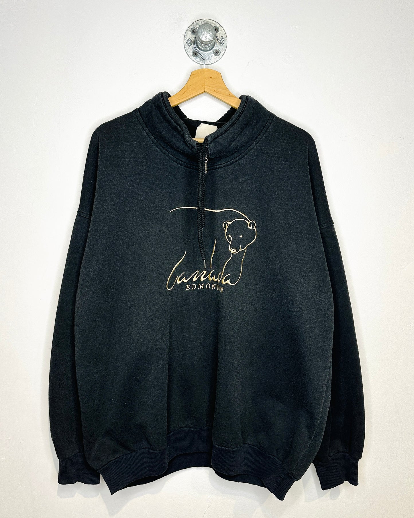 Vintage 90s Edmonton Canada Black 1/4 Zip Sweatshirt