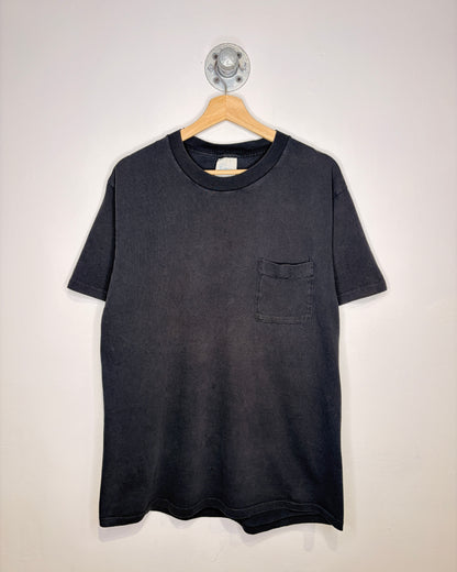 Vintage 90s Tultex Blank Faded Black Pocket Tee Shirt
