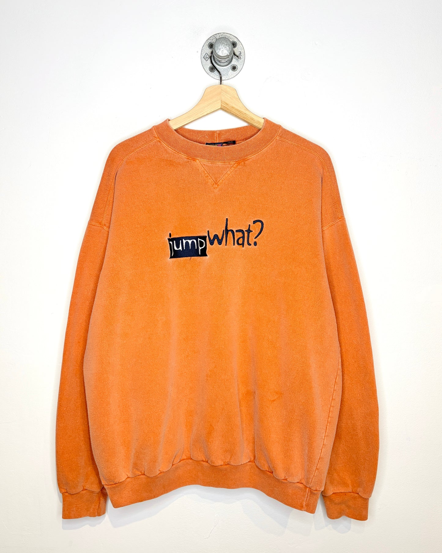 Vintage 90s “Jump What?” Faded Orange Crewneck Sweatshirt