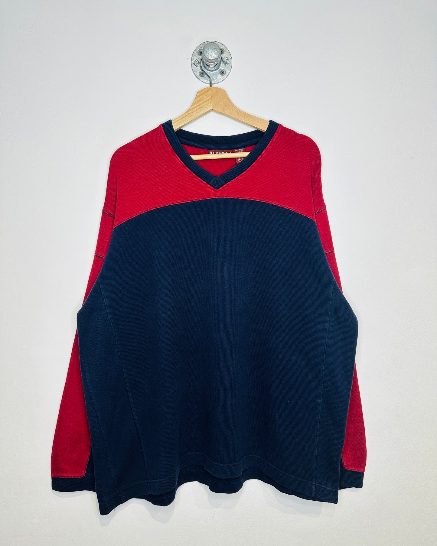 Vintage Early 2000s Nevada Two Tone Red And Navy V Neck Sweater