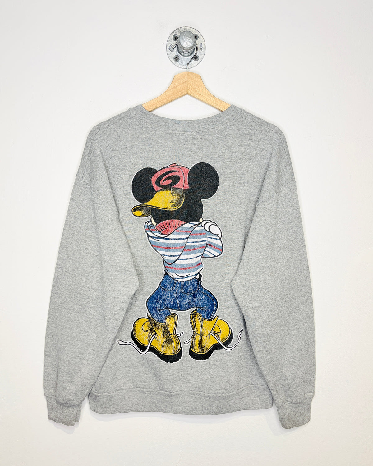 Vintage 90s Disney Mickey Mouse Double Sided Grey Crewneck Sweatshirt