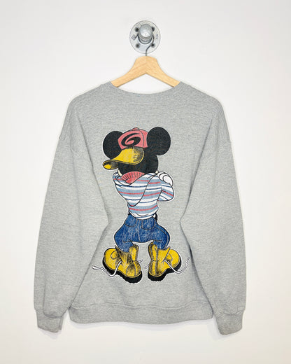 Vintage 90s Disney Mickey Mouse Double Sided Grey Crewneck Sweatshirt