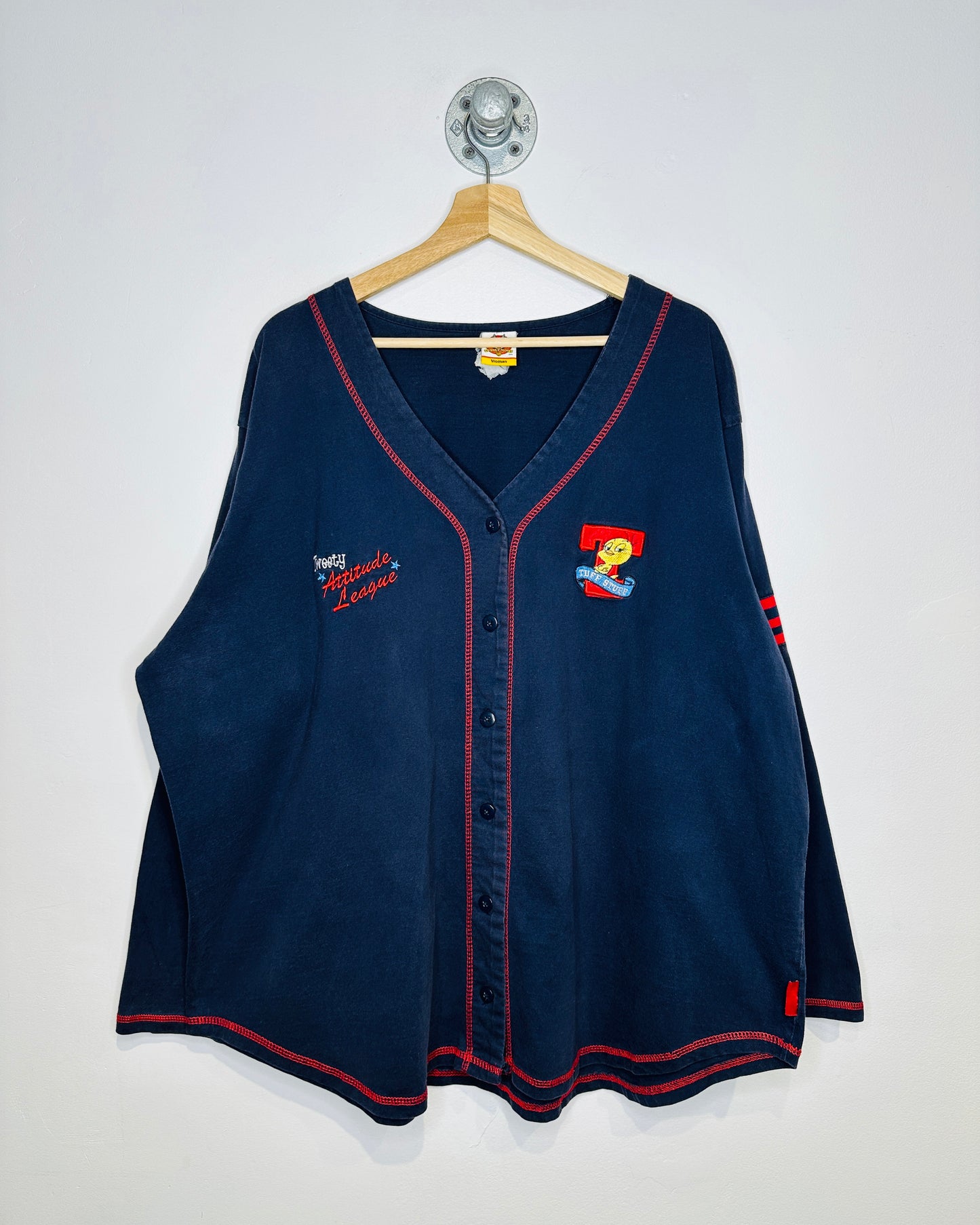 Vintage 1990s Tweety Attitude League Navy And Red Baseball Style Long Sleeve Shirt