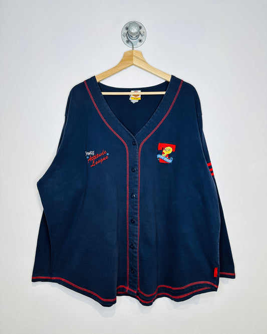 Vintage 1990s Tweety Attitude League Navy And Red Baseball Style Long Sleeve Shirt
