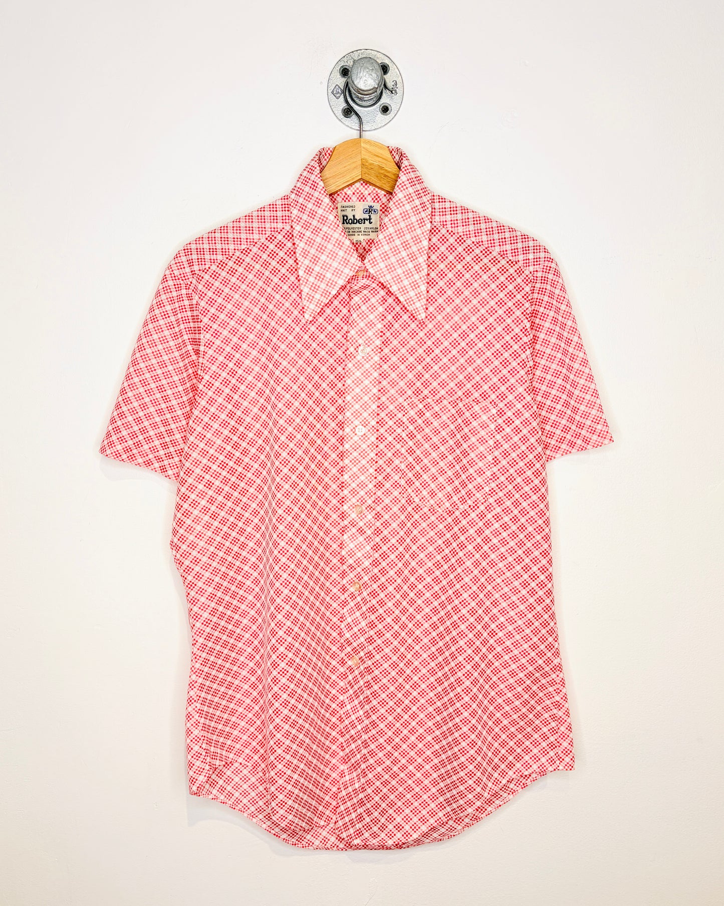 Vintage 70s Robert Thin Red Nylon Short Sleeve Button Up Shirt