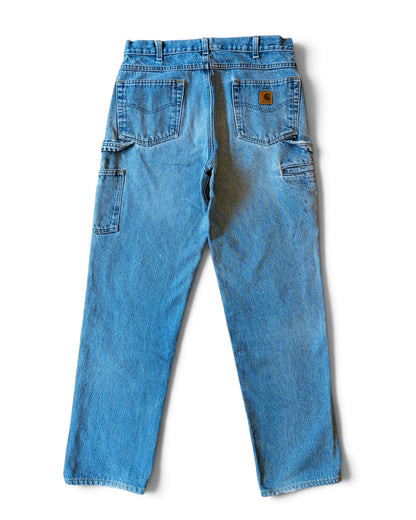 Vintage 90s/00s Carhartt Distressed & Faded Mid Wash Denim Carpenter Pants