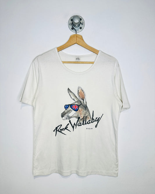 Vintage 1984 Rock Wallaby Australia Paper Thin White Tee Shirt