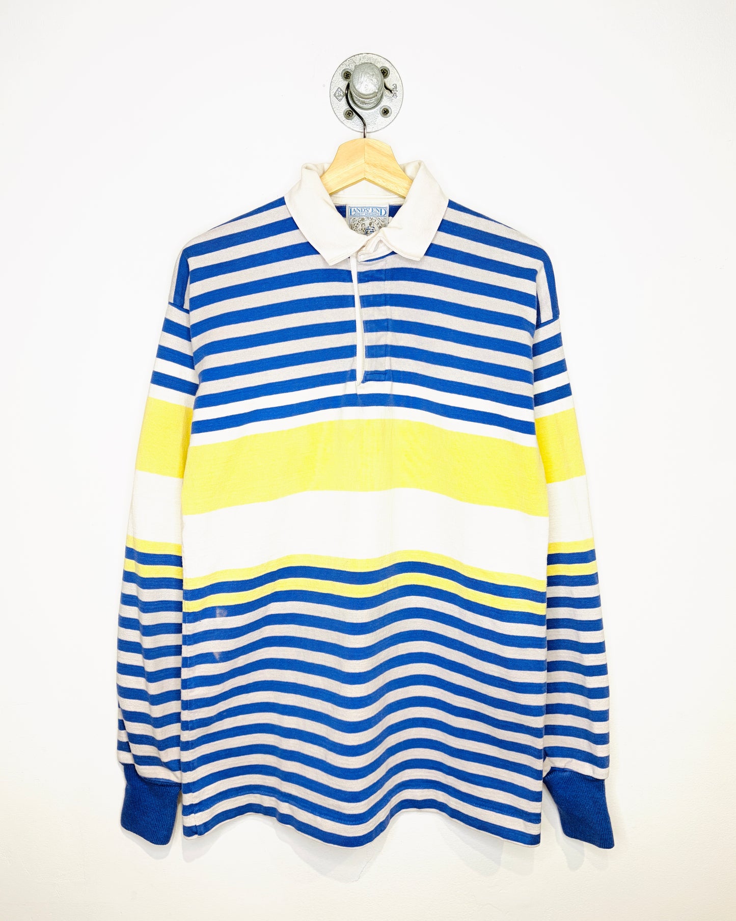 Vintage 90s Lands End Striped White Rugby Shirt