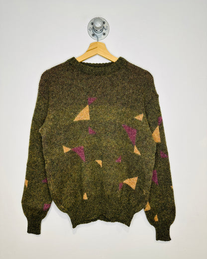 Vintage 1980s Oxford Knitwear Purple And Peach Coloured Shapes Wool Sweater