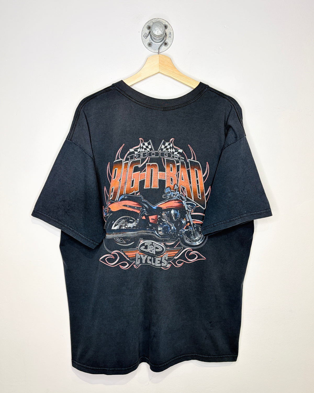 Vintage J & P Cycles Faded Black Biker Tee Shirt