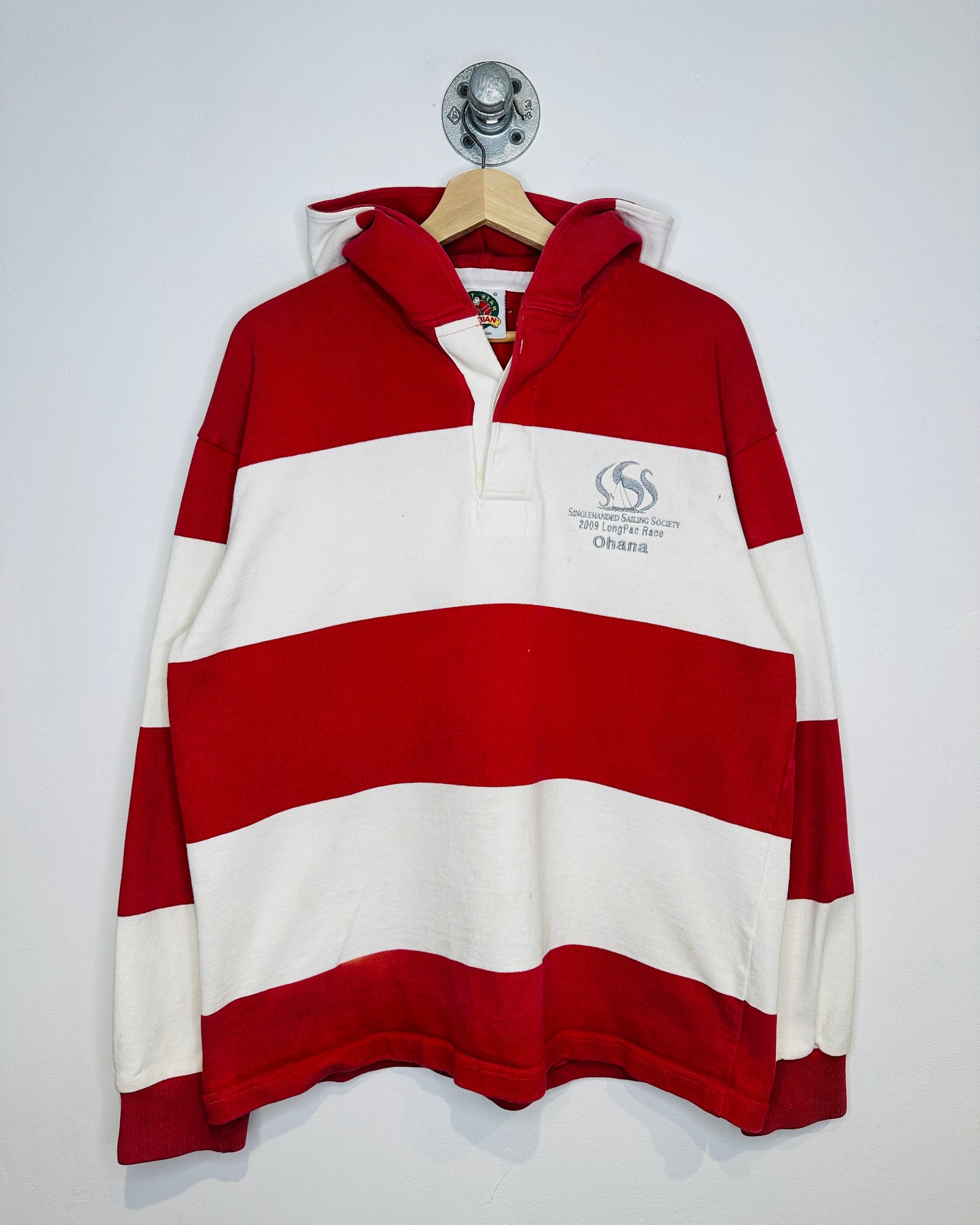 Vintage 1990s Barbarian Rugby Wear Red And White Striped Hoodie