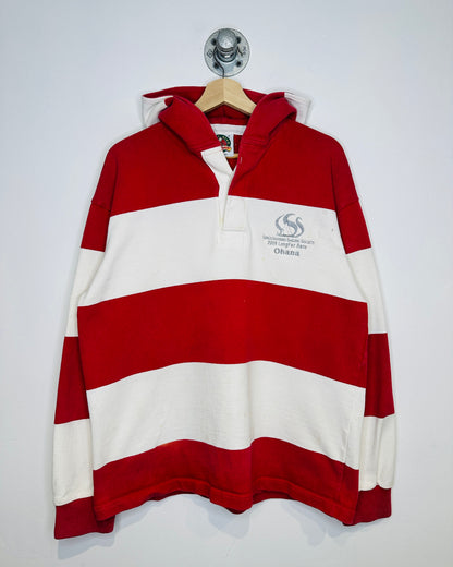Vintage 1990s Barbarian Rugby Wear Red And White Striped Hoodie