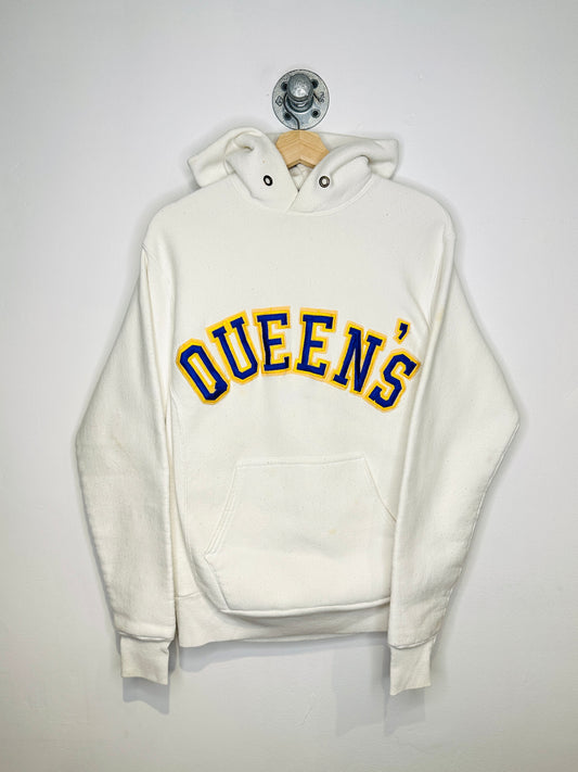 Vintage 1990s Queen’s Made In Canada White Kangaroo Pocket Hoodie