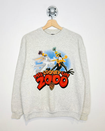 Vintage 1999 Looney Tunes “Mil-Looney-um” Graphic Print Grey Crewneck Sweatshirt