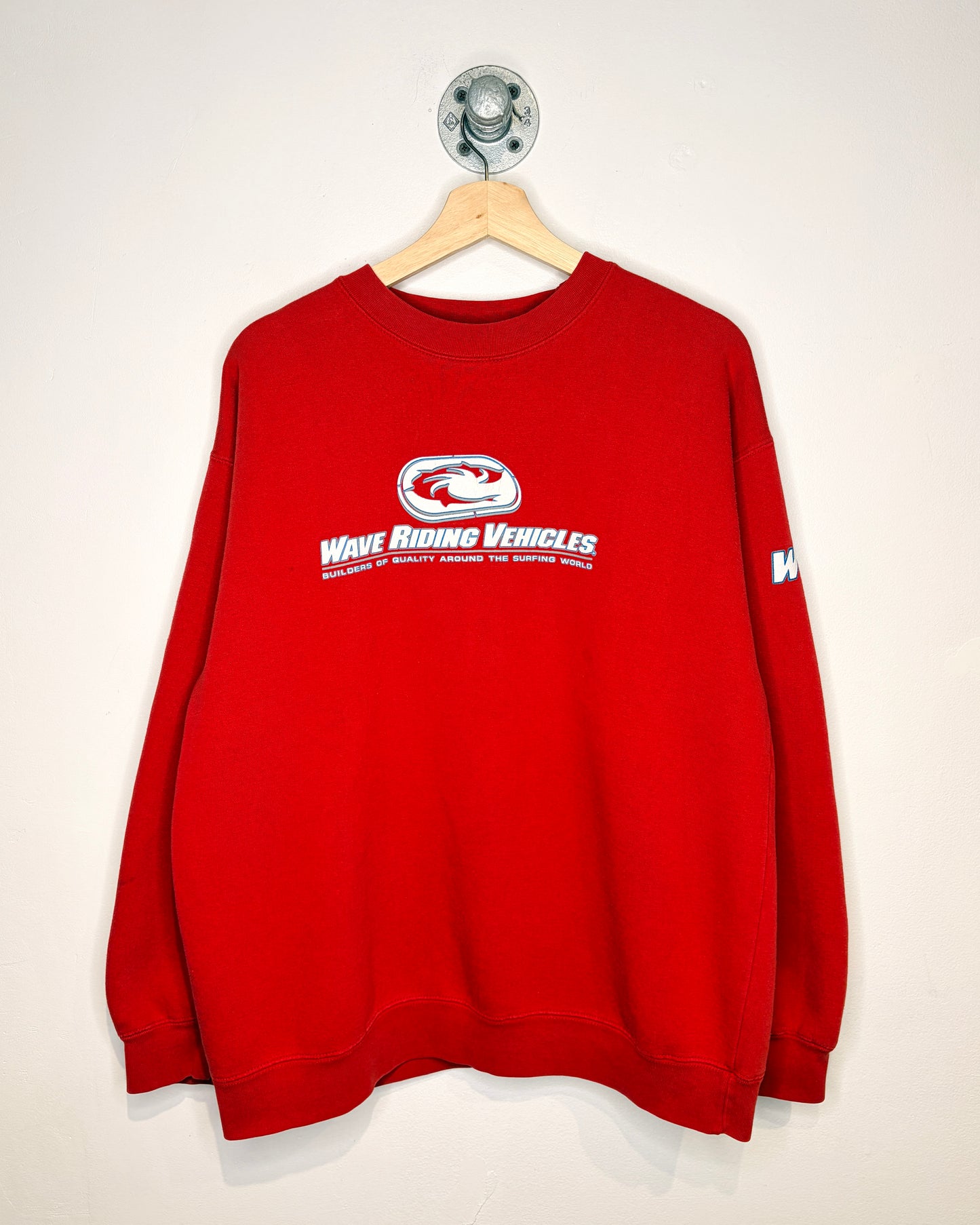 Vintage 90s Wave Riding Vehicles Red Crewneck Sweatshirt