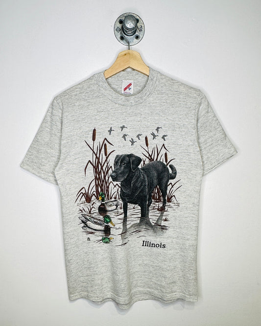 Vintage 1988 Illinois Dog Graphic Heather Grey Tee Shirt