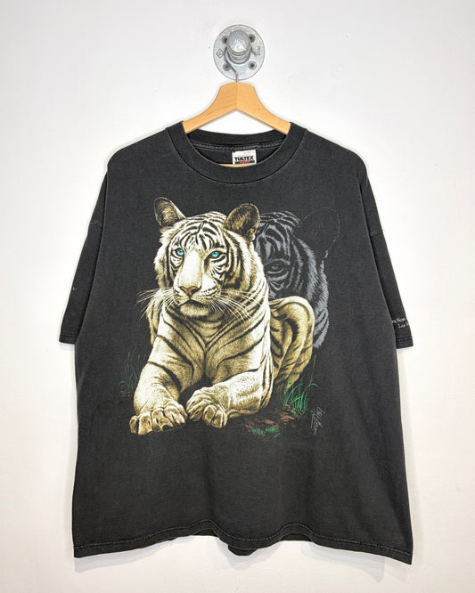 Vintage 90s Extinction Is Forever Faded Black Tiger Tee Shirt