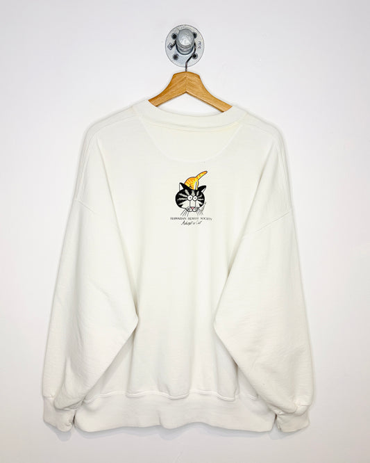 Vintage 1980s Adopt-a-Cat Crazy Shirt Graphic Block Print White Crewneck Sweatshirt