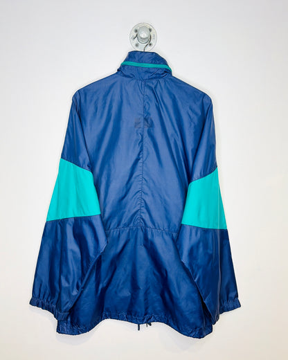 Vintage 90s ASICS TwoTone Navy Blue Half Zip Hooded Winbreaker