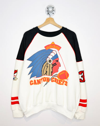 Vintage 1990s Adidas Canton Chiefs Black Quilted Shoulder Crewneck Sweatshirt