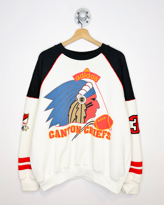 Vintage 1990s Adidas Canton Chiefs Black Quilted Shoulder Crewneck Sweatshirt