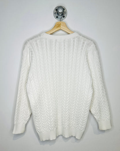 Vintage 90s Weekend Elements White Cable Knit Sweater