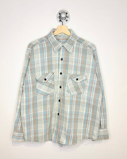 Vintage 90s Light Blue Plaid Button Up Flannel
