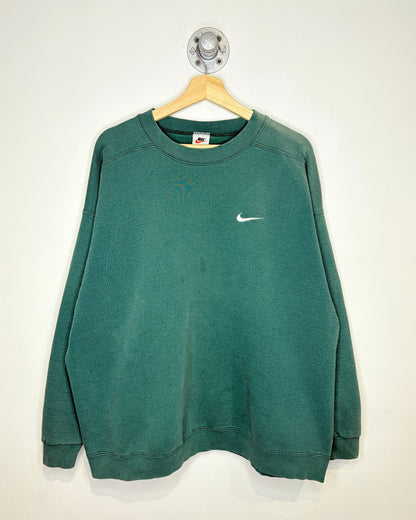 Vintage 90s Boxy Nike Swoosh Sun Faded Green Crewneck Sweatshirt