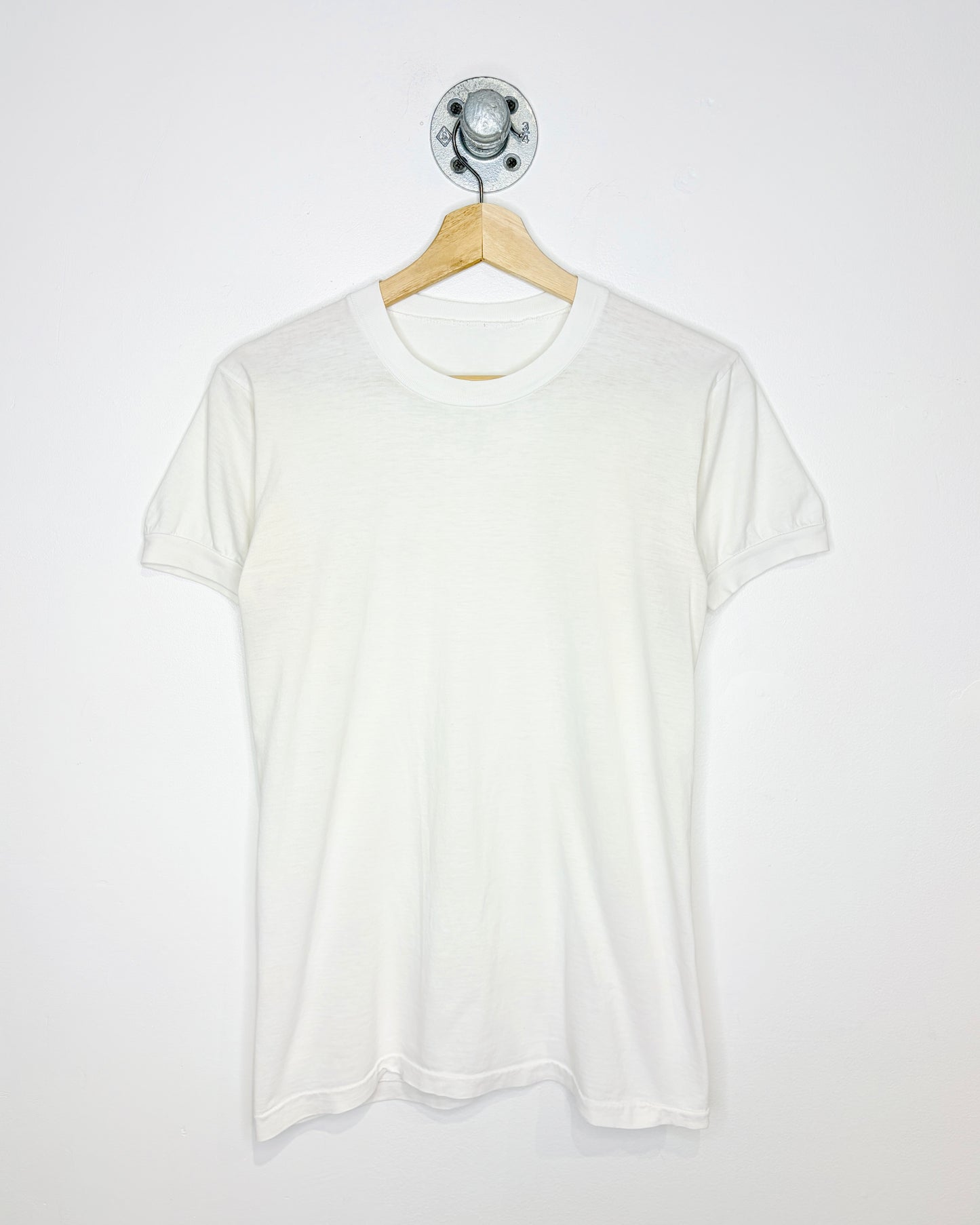 Vintage 90s Blank Single Stitch Thin White Ringer Tee Shirt