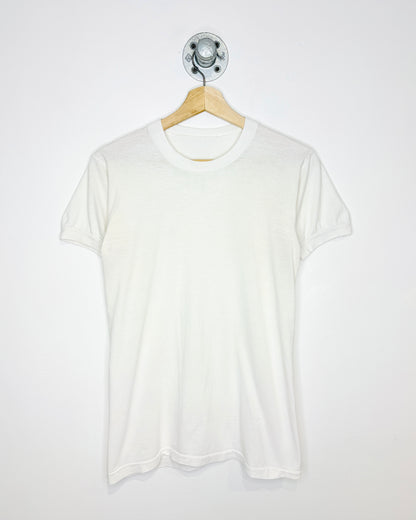 Vintage 90s Blank Single Stitch Thin White Ringer Tee Shirt