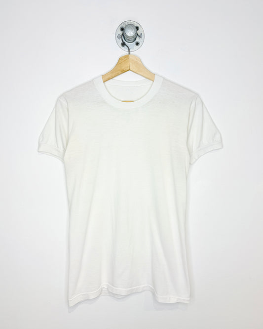 Vintage 90s Blank Single Stitch Thin White Ringer Tee Shirt