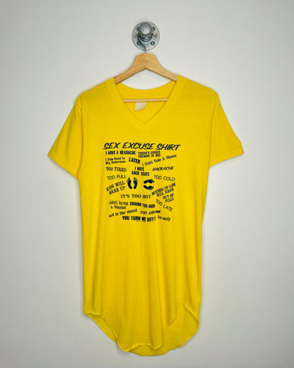 Vintage 1980 “S*x Excuse” Yellow V-Neck Shirt